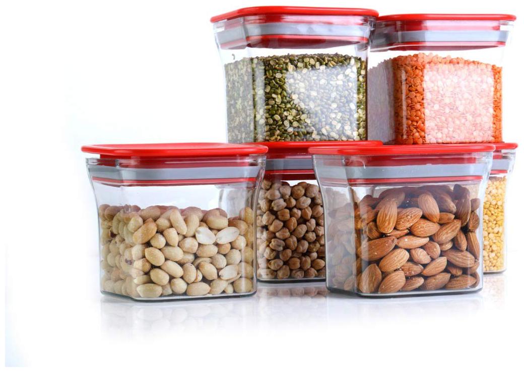 

Zaro International 600 ml Red Transparent Plastic Container Set - Set of 6