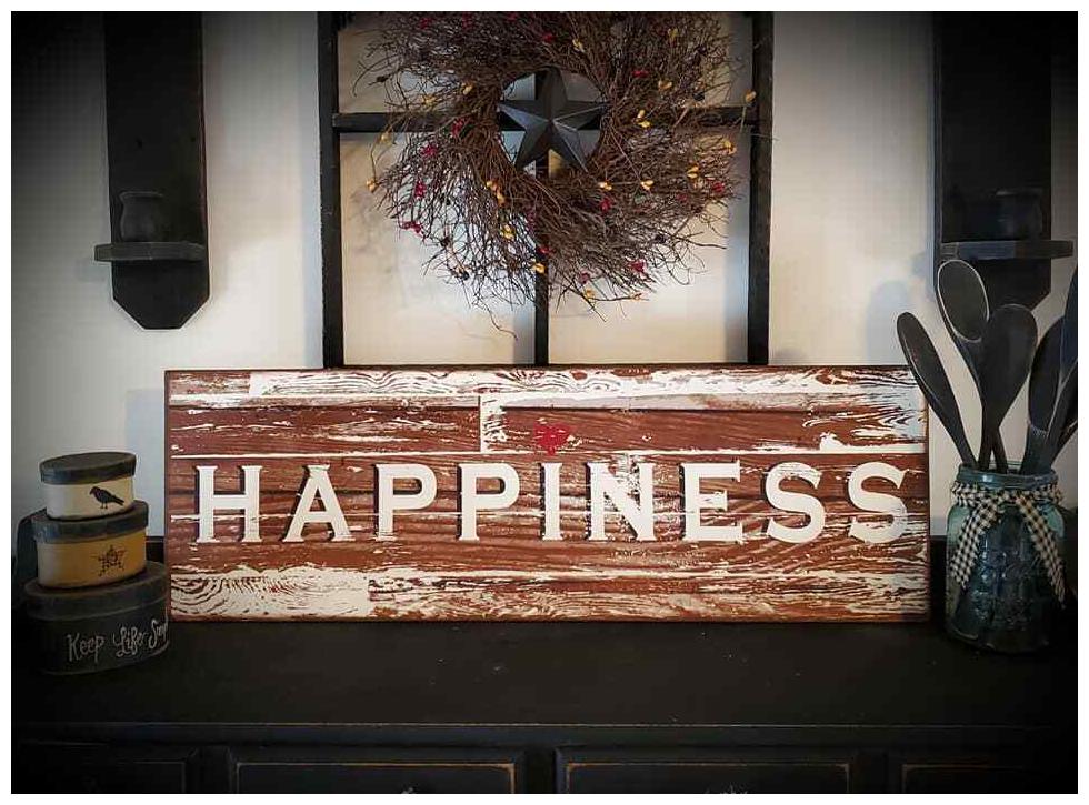 

Wood sign Happiness Farmhouse Decor Country Rustic whitewashed sign