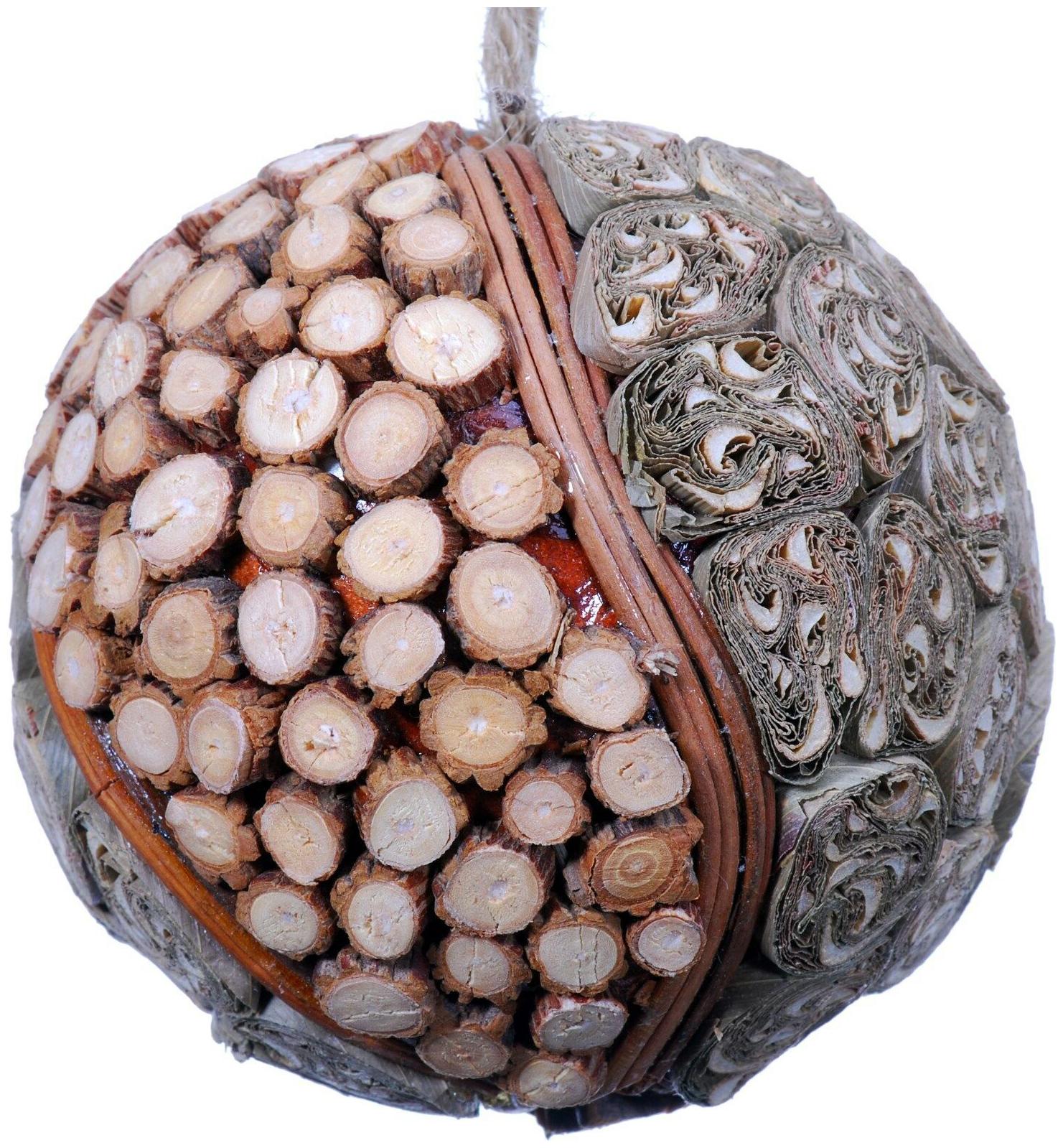 

Wood Slice Mosaic Leaf Decorative Ball Ornament Natural Christmas Tree New 526c