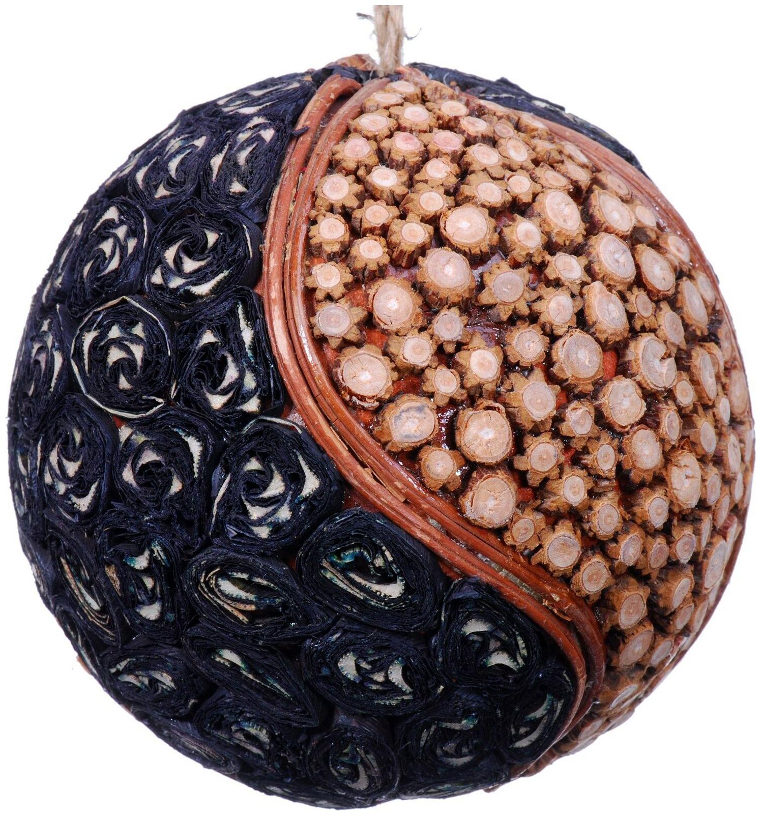 

Wood Slice Mosaic Leaf Decorative Ball Ornament Natural Christmas Tree New 531c