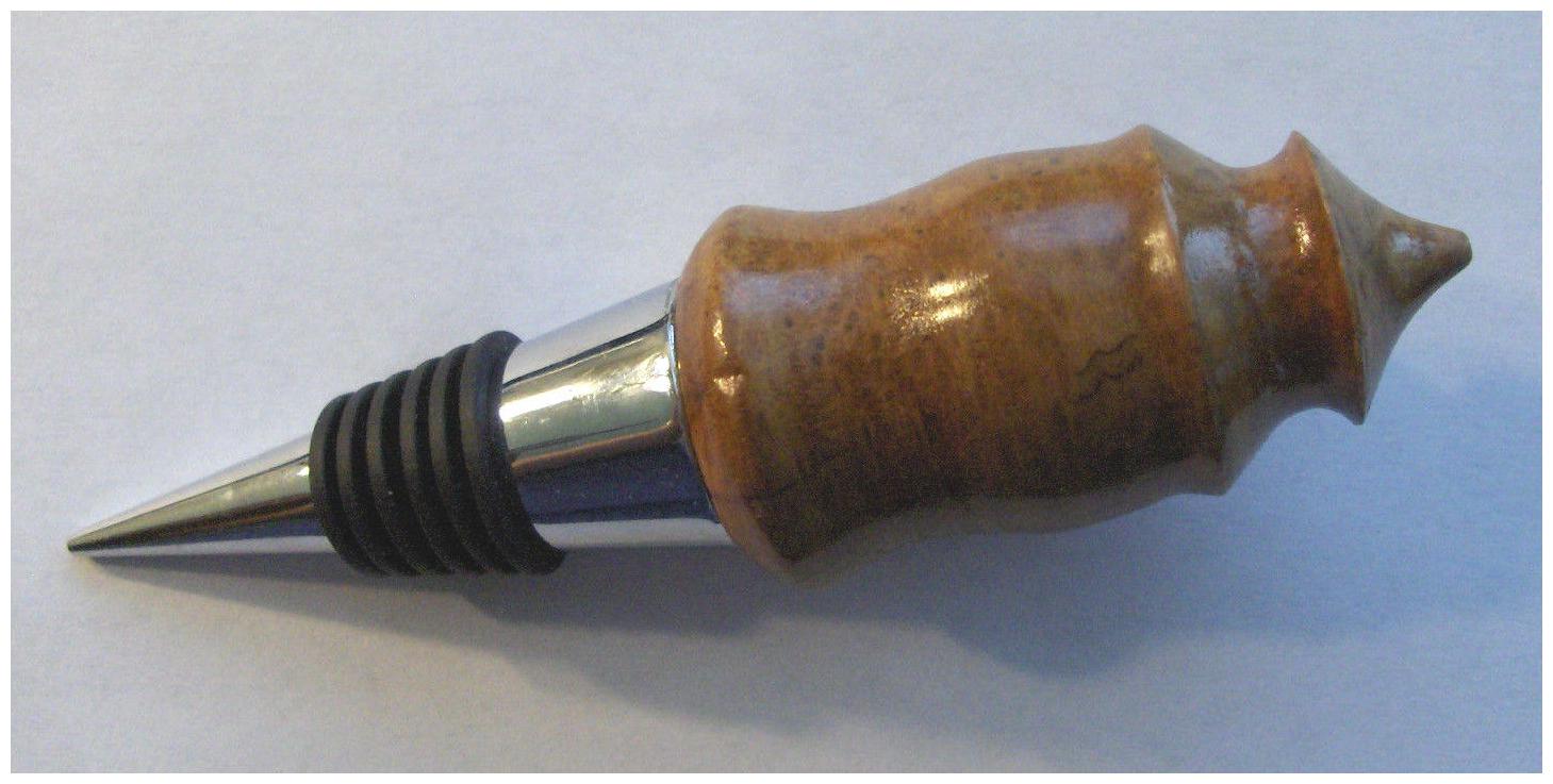 

WOOD TURNED WINE BOTTLE STOPPER REDWOOD BURL CHROME HANDMADE FATHERS DAY GIFT