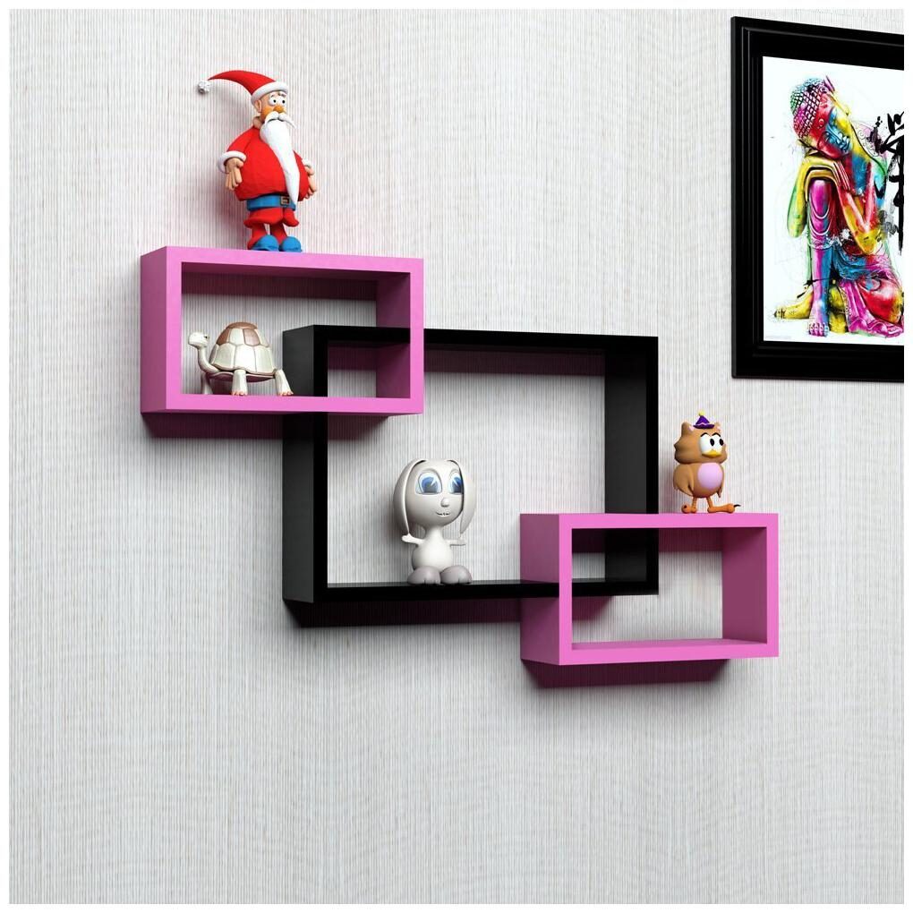 

WOOD WORLD decoretive wall shelf Intersecting Wall Shelves Rack black-pink