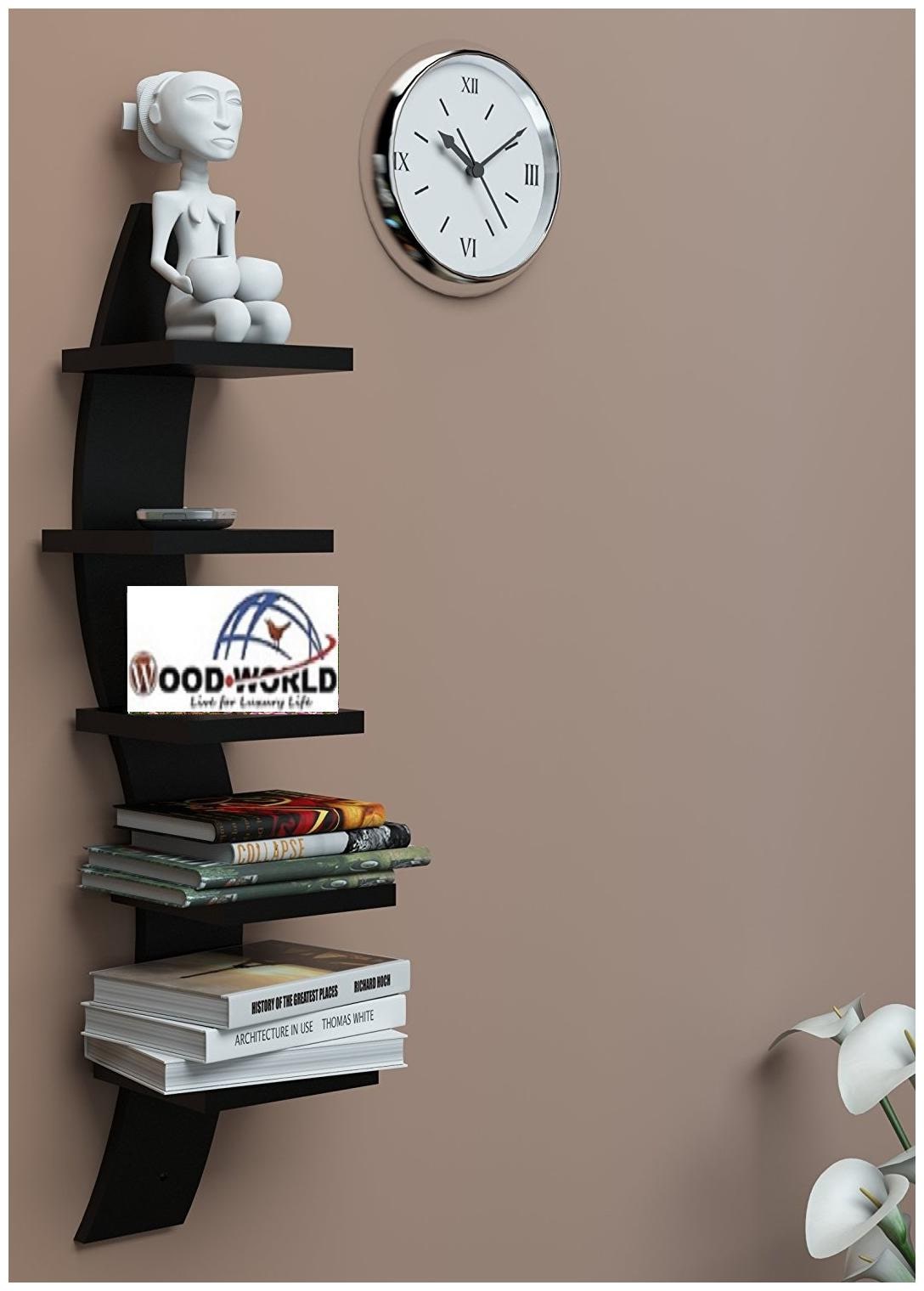 

WOOD WORLD D COR HOME WITH WALL SHELH RACK CURVE SHAPE 5 TIER - black
