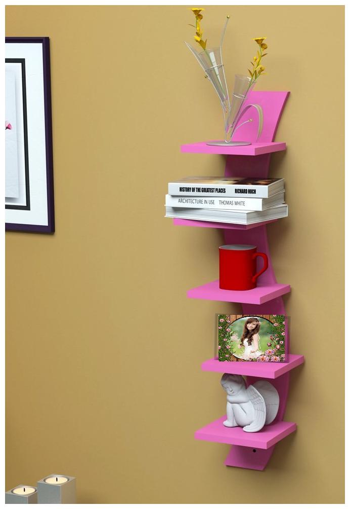 

WOOD WORLD D COR HOME WITH WALL SHELH RACK CURVE SHAPE 5 TIER - pink