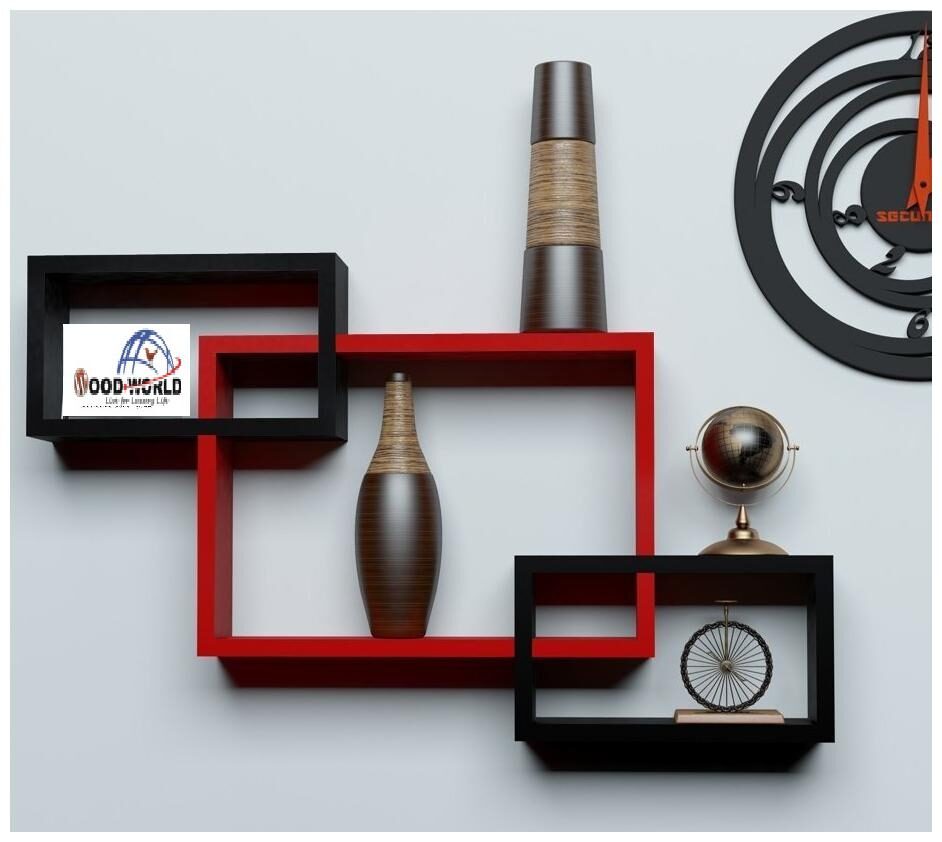 

WOOD WORLD decoretive wall shelf Intersecting Wall Shelves Rack black-red-2