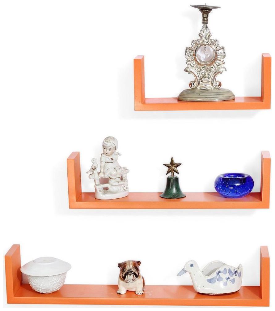 

WOOD WORLD home Decor U-Shaped Floating Wall Shelf Set of 3- orange