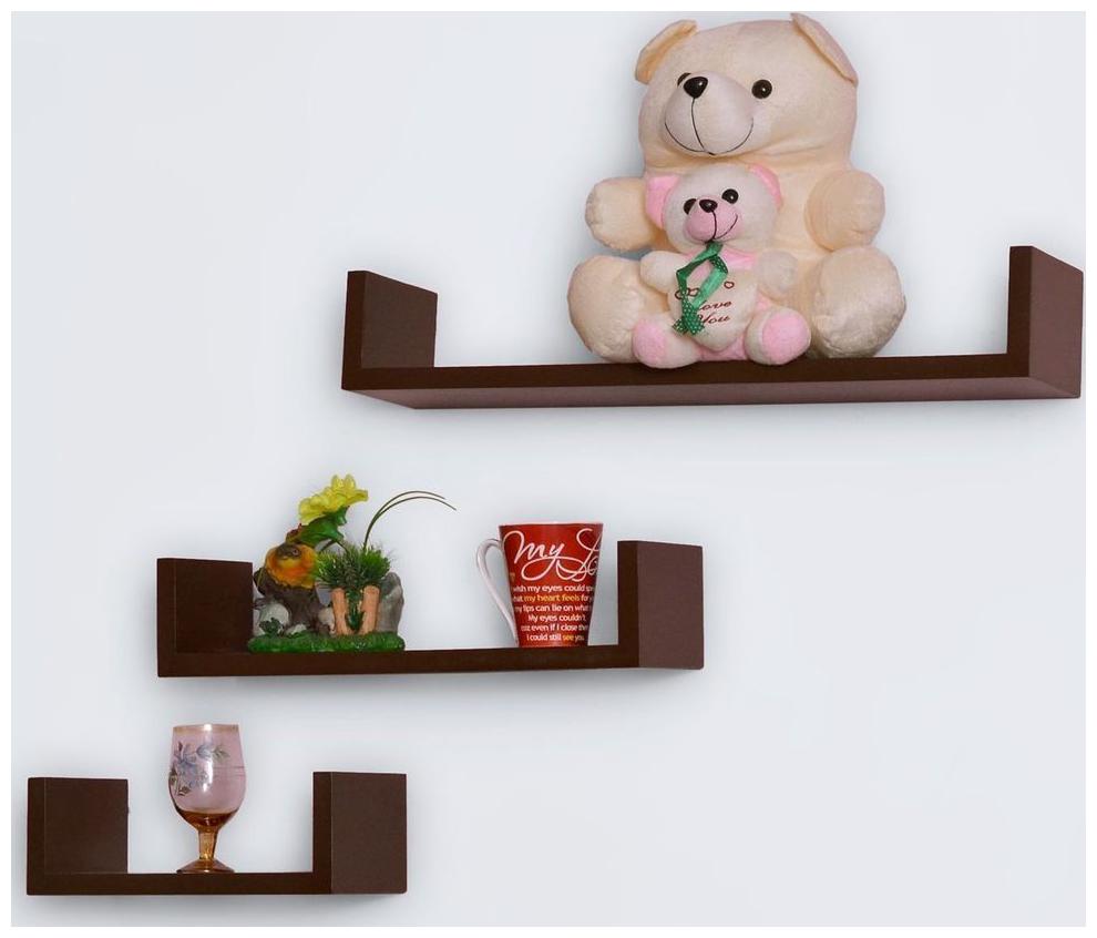 

WOOD WORLD home Decor U-Shaped Floating Wall Shelf Set of 3- brown