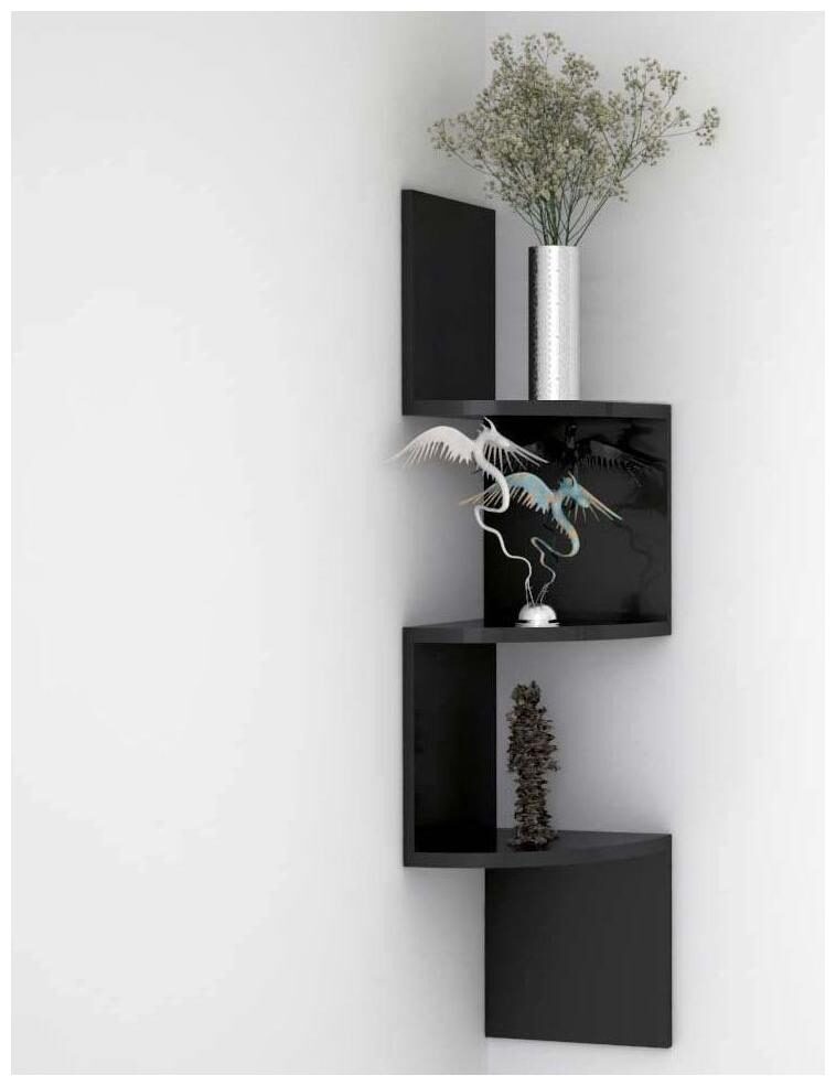 WOOD WORLD home decor wall shelf Zigzag Corner Wall Mount Shelf Unit black 3 shelves