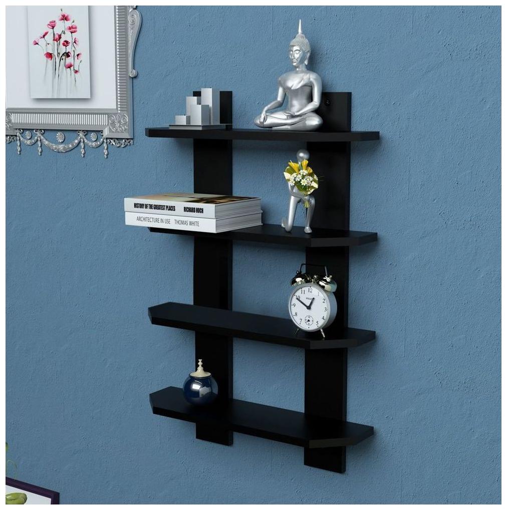 

WOOD WORLD MDF Laminated Ladder Shape 4 Tier Designer Wall Rack Shelf- black