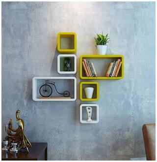 Buy Wood World Wall Shelf Set Of Six Cube Rectangle Designer Wall
