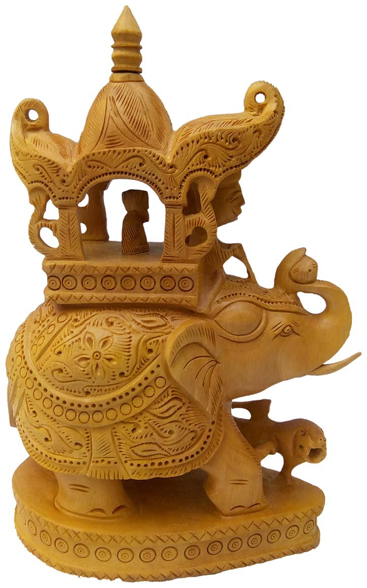 

Woodem Elephant maharaja Ambabari Carving Decoretiv