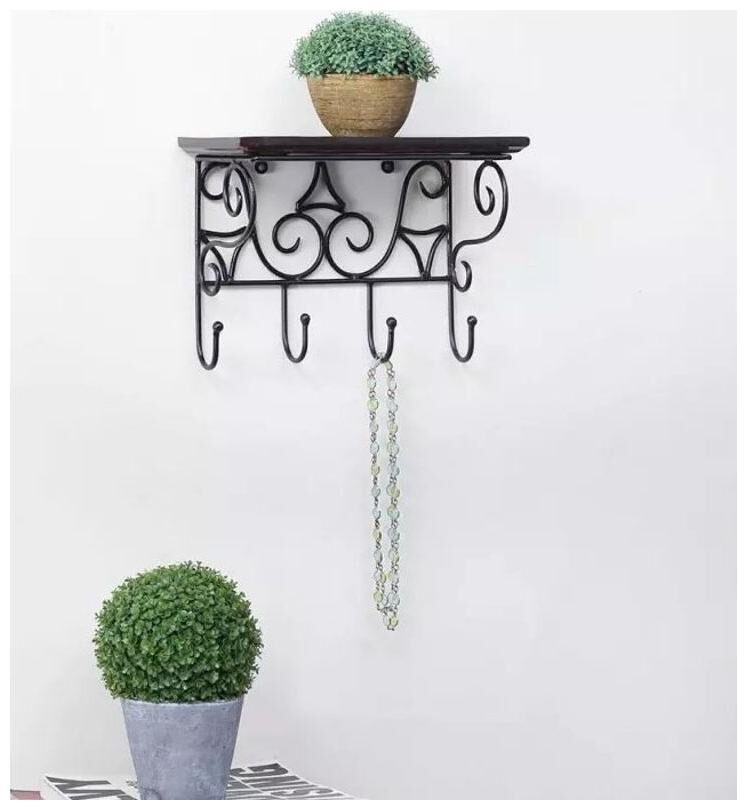

Wooden And Wrought Iron Premium Wall Bracket Book Rack Cloth Hanger