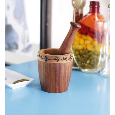 

Wooden Burnt Deisgn Brown Spice Mortar And Pestle