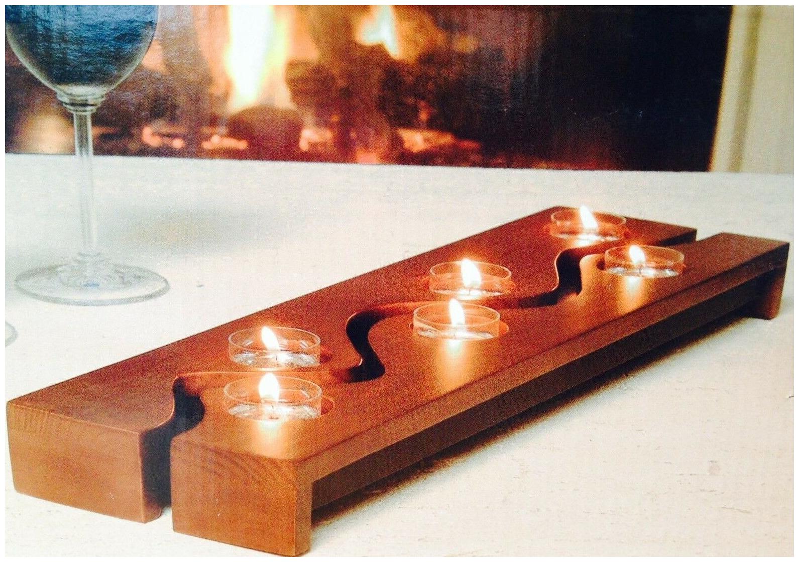 

Wooden Candle Holder for 6 Tea Lights - Walnut Finish with Black Accent