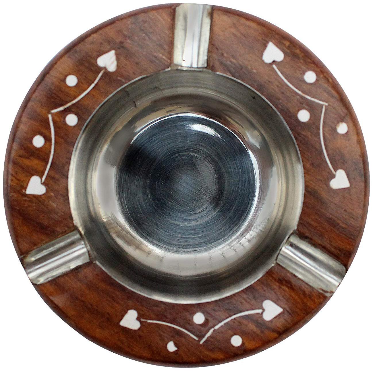 

Wooden Decorative Round Ashtray with 3 Spots for Resting While Smoking