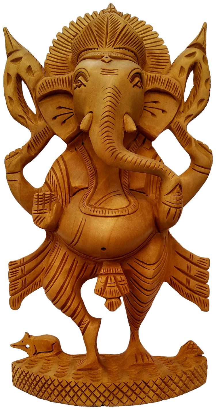 

Wooden Hand Crafted Lord Ganesha Statue Standing position Art by Apnoghar