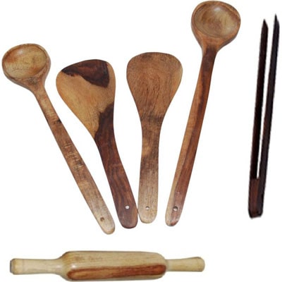 

Wooden ladles rolling pin and chimta