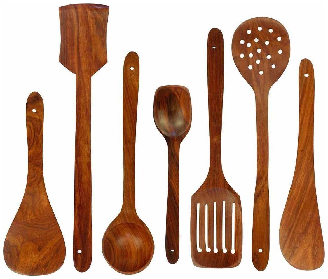 

Wooden Serving and Cooking Spoon Kitchen Tools Utensil Non Stick Set of 7