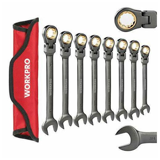 

WORKPRO 8-piece Flex-Head Ratcheting Combination Wrench Set Cr-V Constructed