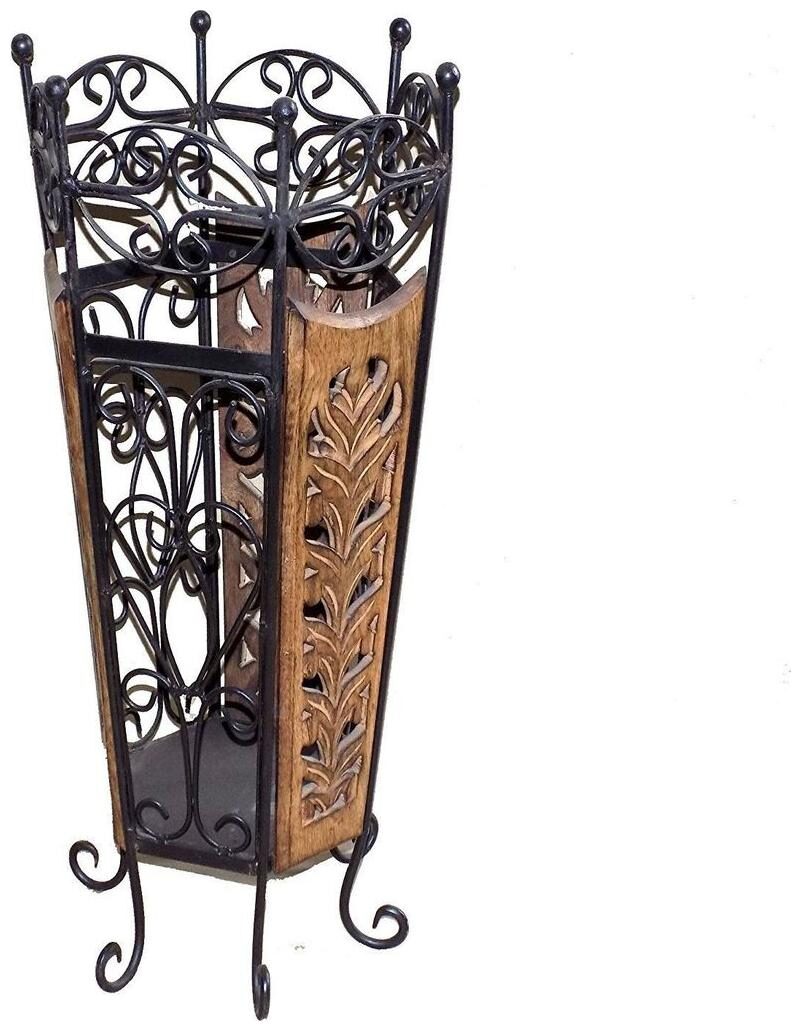 

Worthy Shoppee Decorative Wooden Wrought Iron Umbrella Stand cum Planter for Home Decor Gallery Decor Gift Items