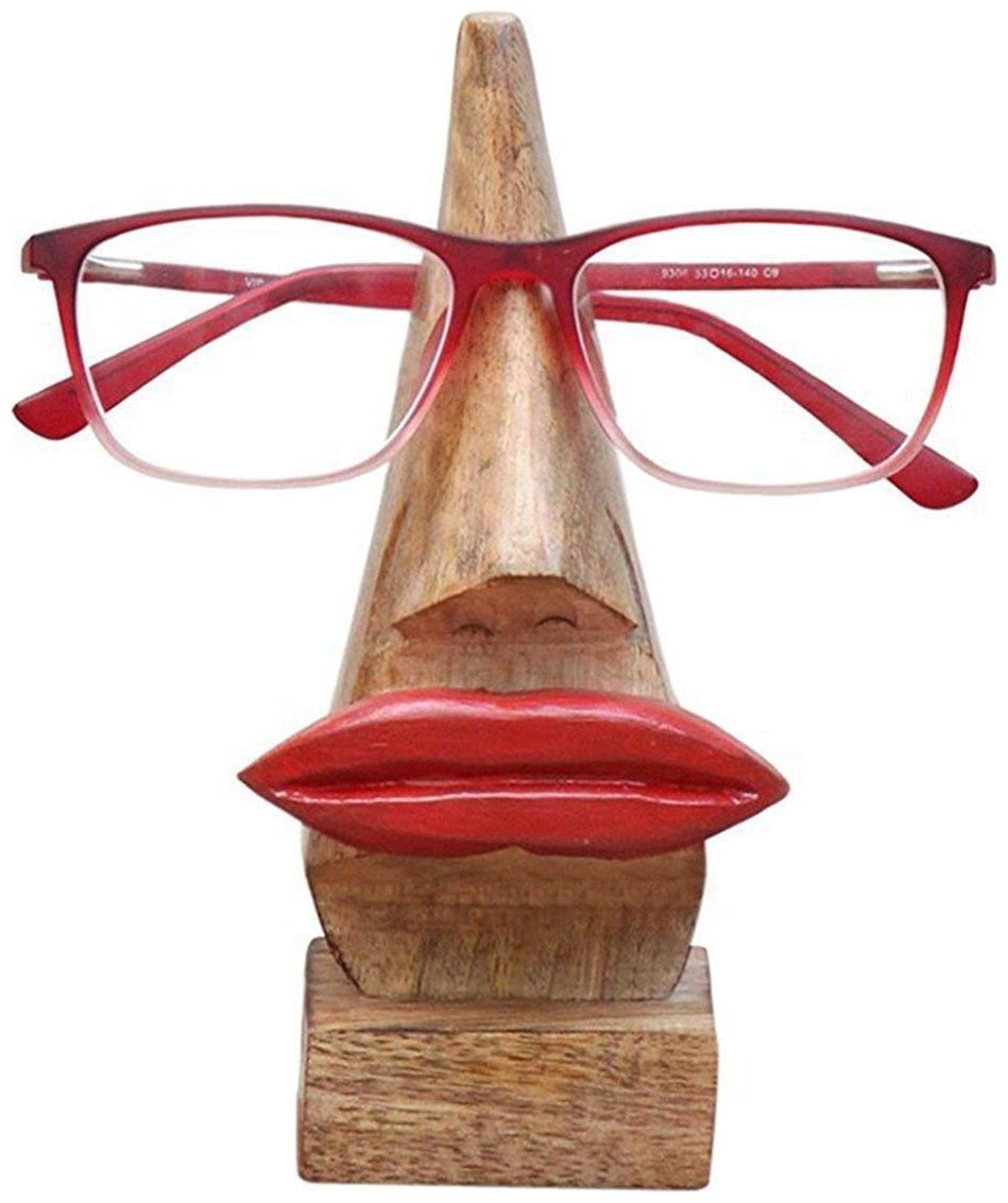 

Worthy Shoppee Wooden Nose Shaped Eyeglass Spectacle Holder Display Stand Home Decorative Red Lips