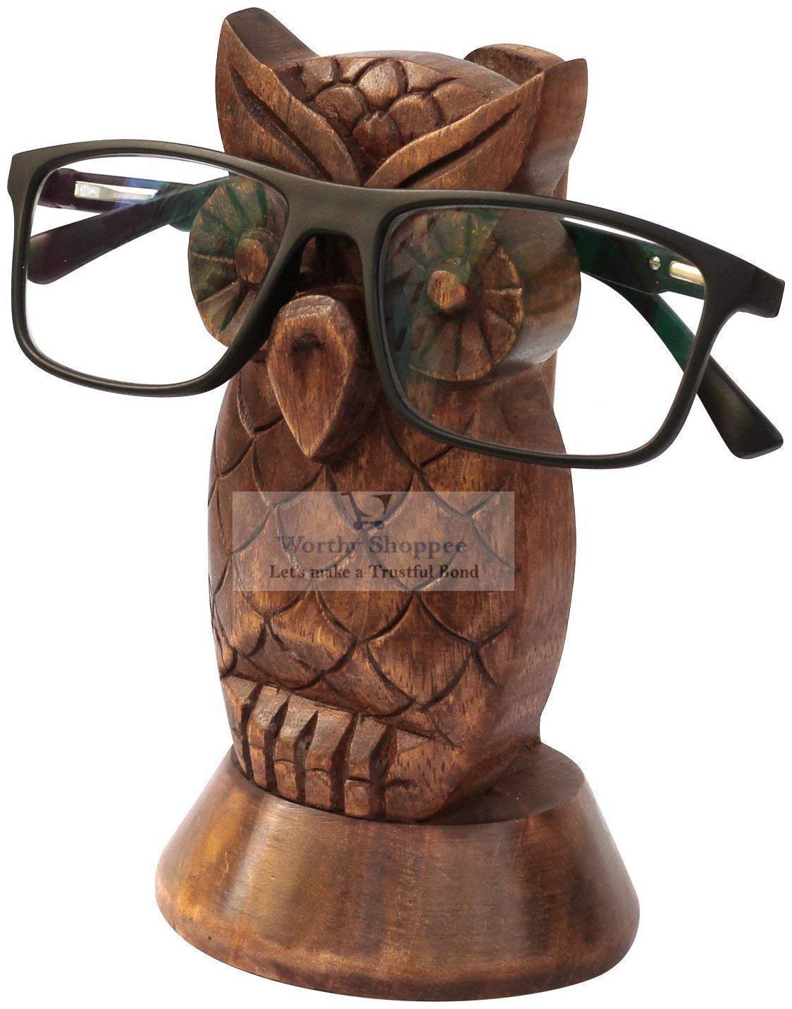 

Worthy Shoppee Spectacle Holder Wooden Eyeglass Stand Handmade Display Optical Glasses Accessories (Owl)