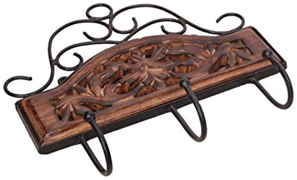 

Worthy Shoppee Wooden Iron Fancy Design Wall Hanging Cloth Hanger With 3 Hooks Size(LxBxH-11x1x10) Inch