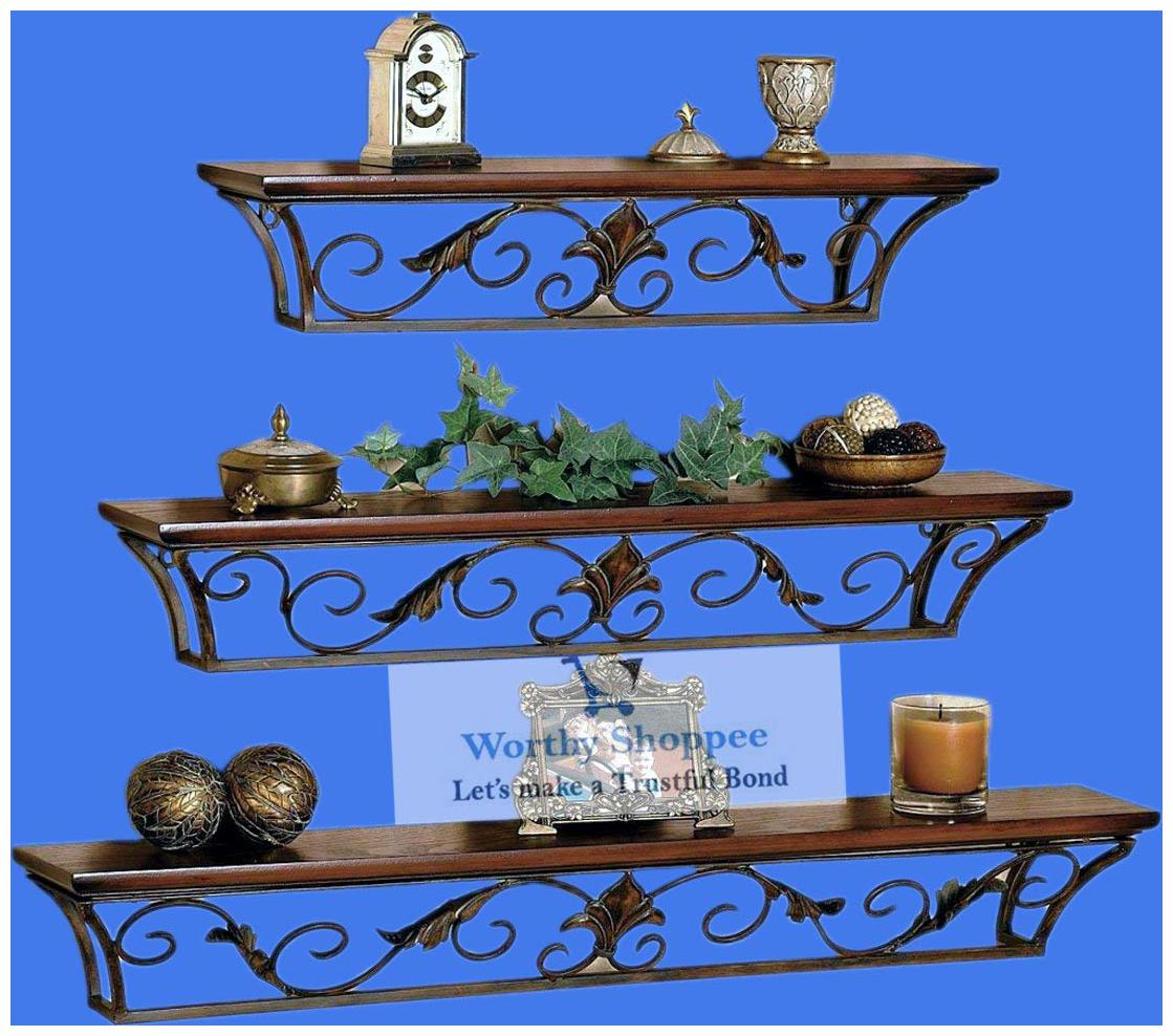 

Worthy Shoppee Floating Shelves Wall Mounted Set of 3 Wood and Iron Wall Shelves for Bedroom Living Room Bathroom Kitchen