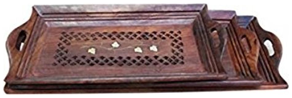 

Worthy Shoppee Wooden Serving Tray Set Hand Carved (Brown 1 - 38 1 cm (15 inch) x 15 24 cm (6 inch) 2- 33 02 cm (13 inch) x 15 24 cm (6 inch) 3 - 27 94 cm (11 inch) x 15 24 cm (6 inch))