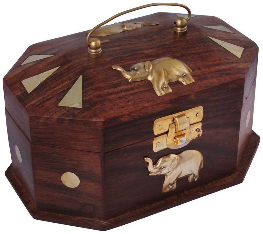 

Worthy Shoppee Wooden Jewellery Box with Embossed Brass Elephant Home De cor