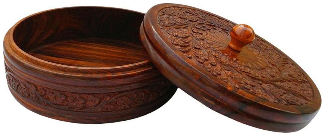 

Worthy Shoppee Handcrafted Wooden Box Pot Serving Bowl with Lid for Chapatis 7 5 inch