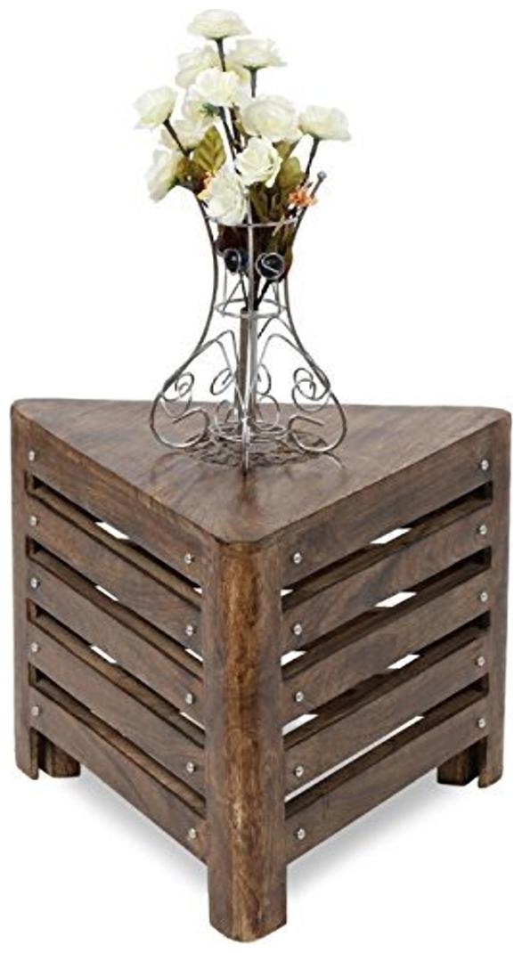 Worthy Shoppee Triangular Shape Handmade Solid Wood Hand Carved Side Table/ End Table by Worthy Shoppee