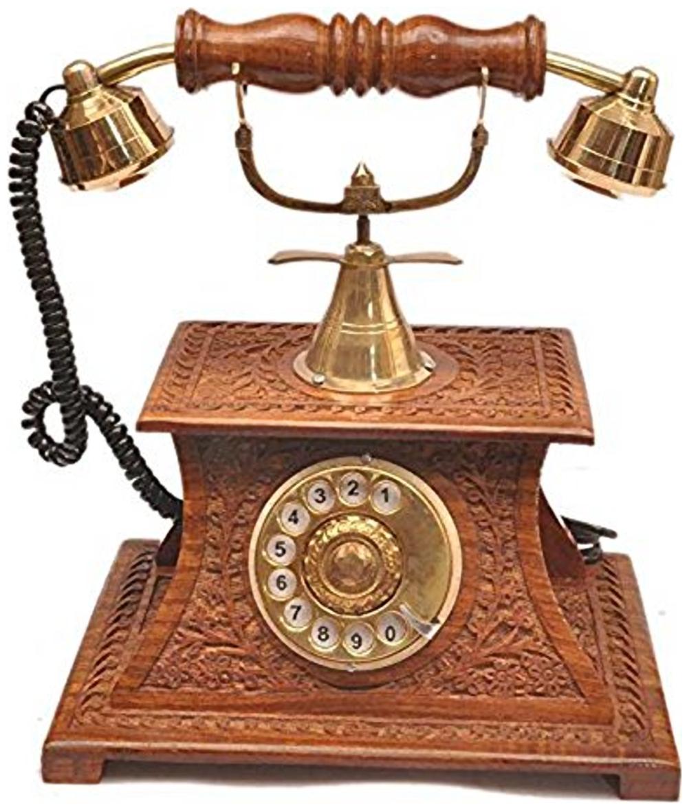 

Worthy Shoppee Wooden Landline Telephone dummy only show piece not working royal look ( Brown )