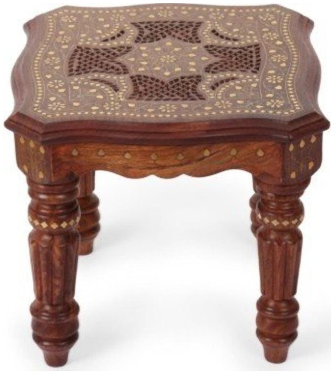 Worthy Shoppee Sheesham Wood Brass Inlay Solid Wood Foldable Coffee Table 21x21x18 LxBxH Inches by Worthy Shoppee