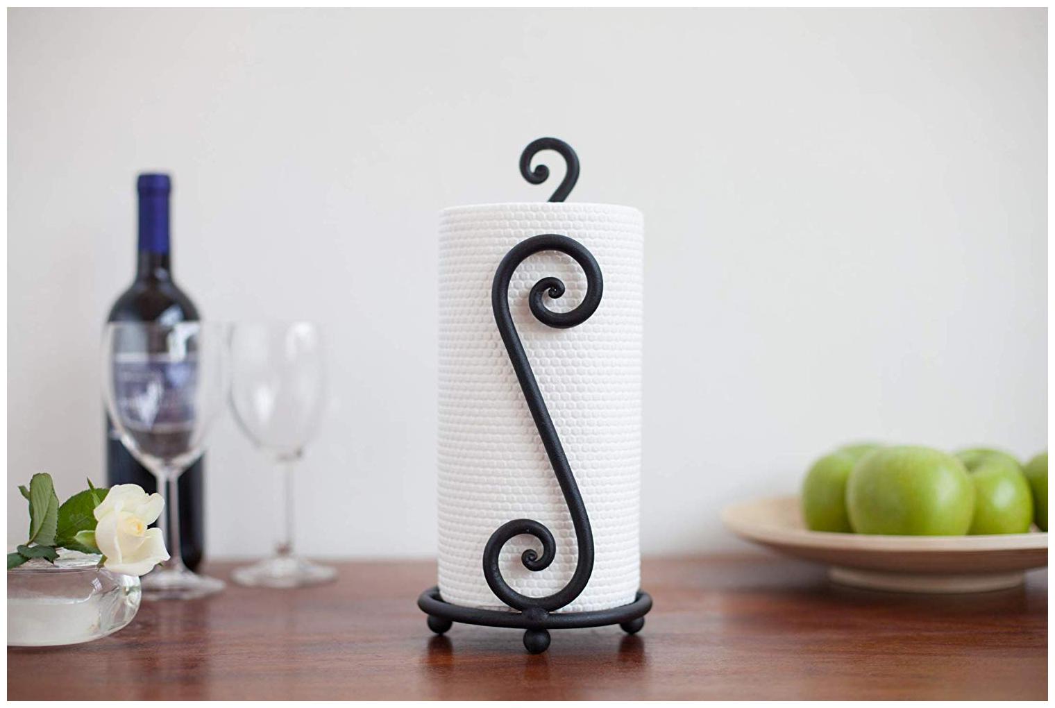 

Worthy Shoppee Paper Towel Holder Decorative and Wrought Iron Holder One-Handed Tearing Non-Slip Stability