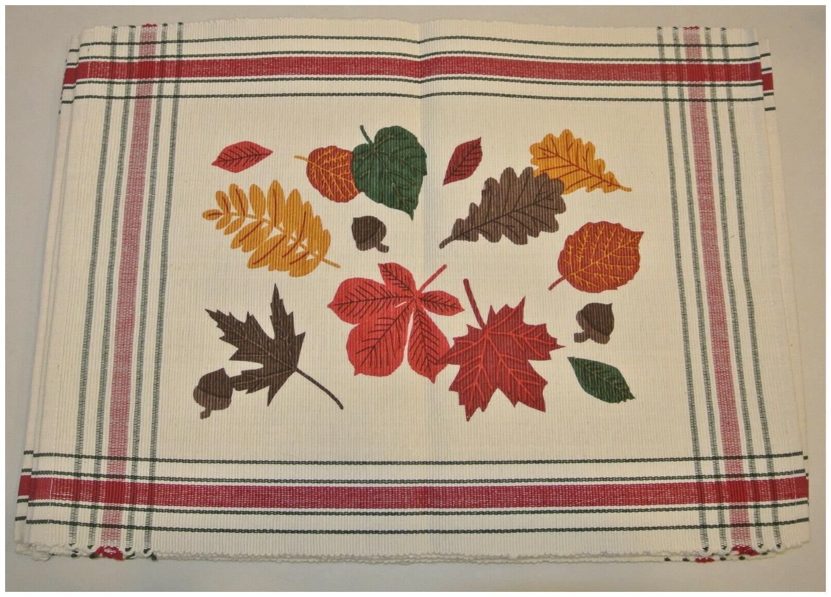 

Woven Ribbed Table Placemat Leaves Acorn Autumn Colorful Set 4 NWT Thanksgiving