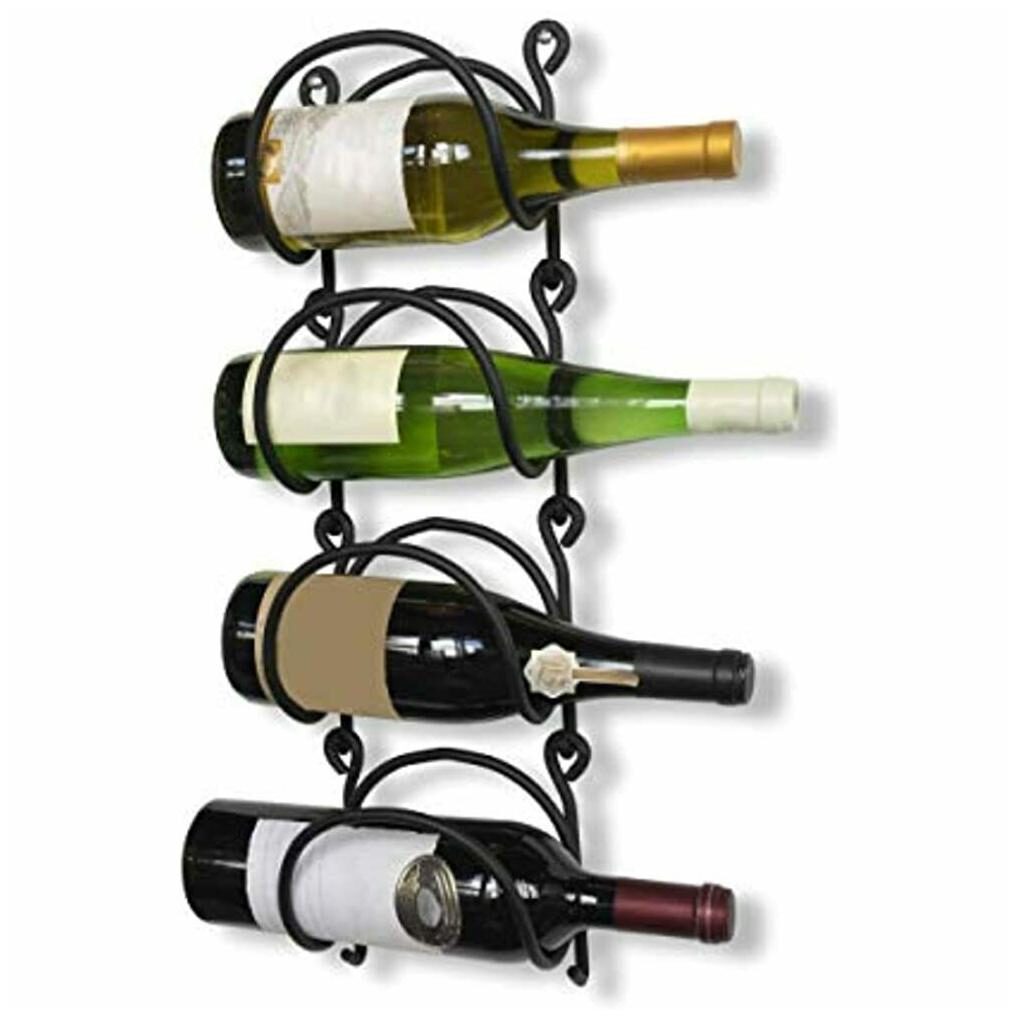

Wrought Iron Curved Wall Mounted Wine Rack - Bottle Storage Black Set Of 4 Home