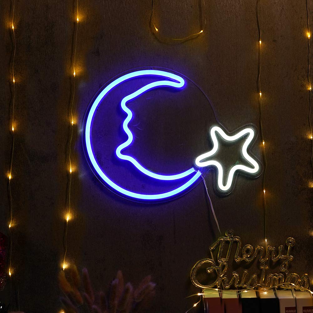 

Xergy 15 Led Moon Star Shaped Neon Light Decor Christmas Wall Decor Art String Light For Home Decoration Operated By Usb Wire