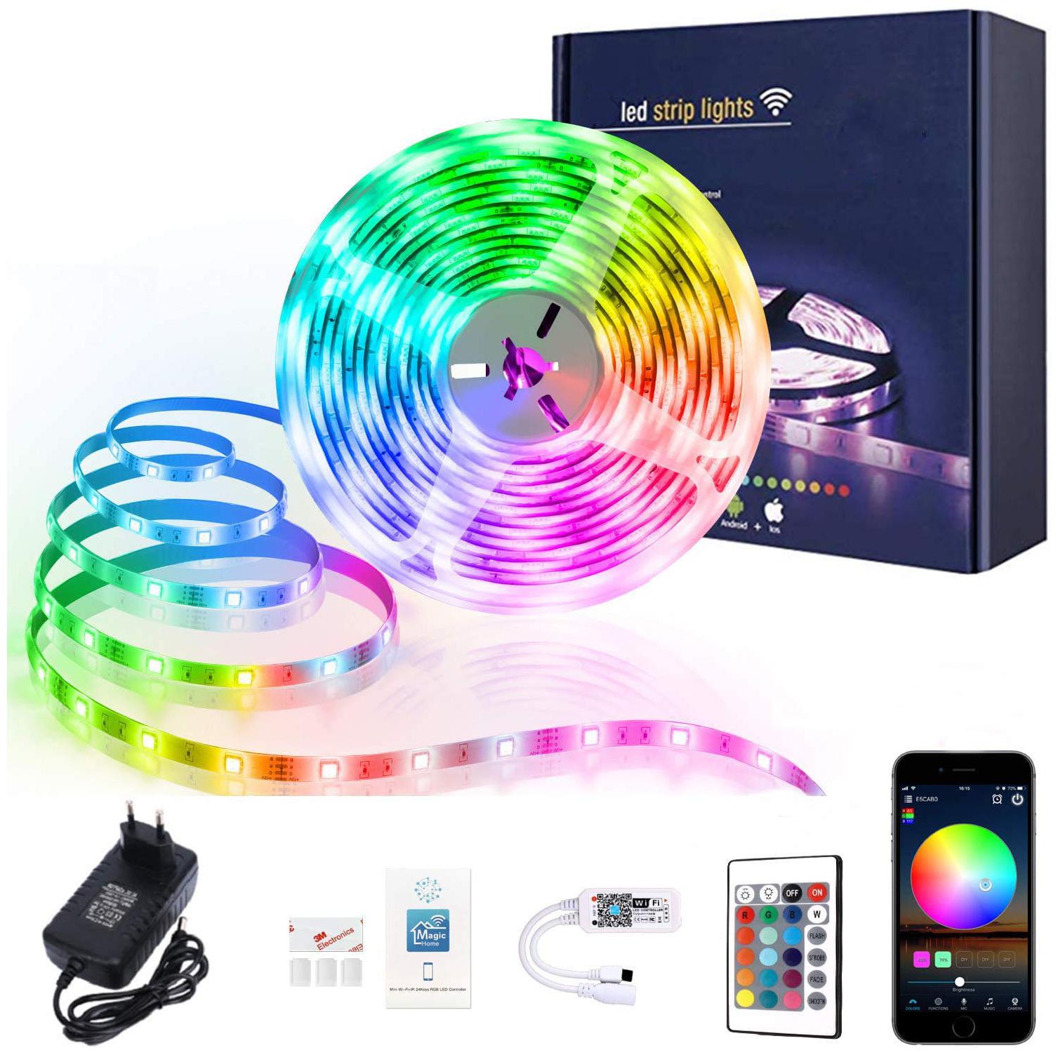 

Xergy Led Strip Lights with Power Supply Color Changing 5050 RGB 150 LED s Rope Light Strips Kit for Bedroom Home DIY Decoration Christmas - 5 Meter (Smart Wi-Fi Control IR Remote)