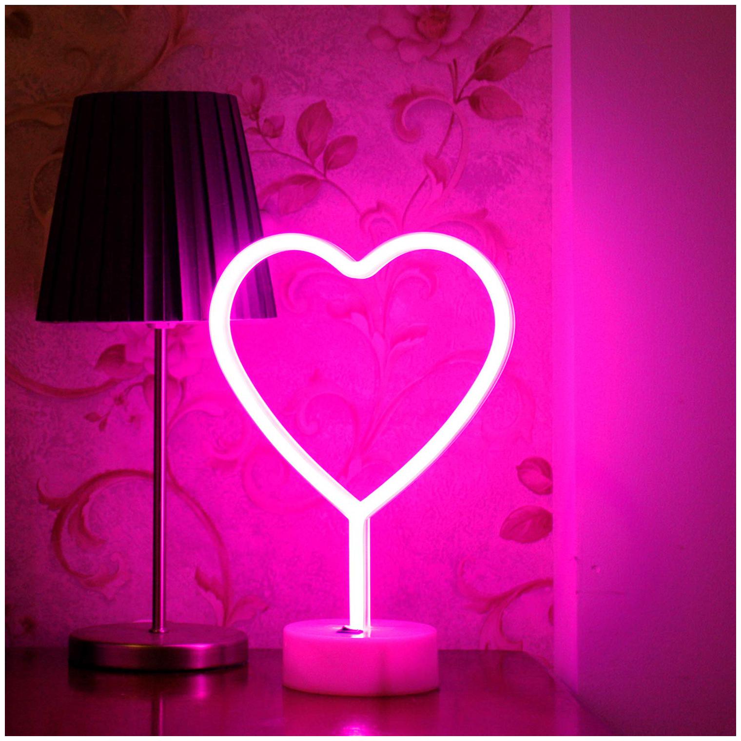 

Xergy Pink Heart Love Led Neon Light With Holder Base Battery Operated Kids Neon Table Lamps Heart Shape Decorations
