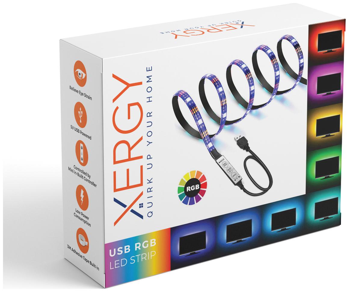 

XERGY USB 5V 5050 RGB LED Flexible Strip Light Multi-Color Changing Lighting Kit TV Bac kground Lighting with Mini Controller for TV PC Laptop Bias Lighting (3 Meter for 40-49 TV s)
