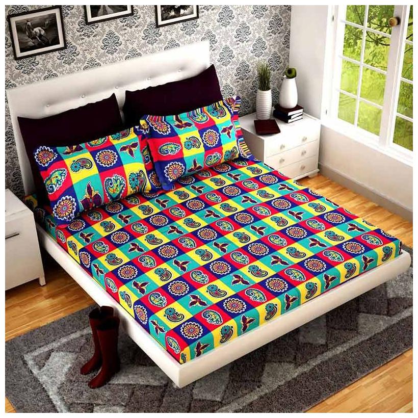 

XY DECOR Microfiber 3D Printed Double Size Bedsheet 120 TC ( 1 Bedsheet With 2 Pillow Covers Multi )