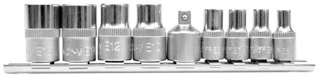 

YATO YT-0520 A set of specialized torx sockets used in the automotive mechanics and electronics Torx Sockets C V E5-E16 Socket Set (Pack of 9)