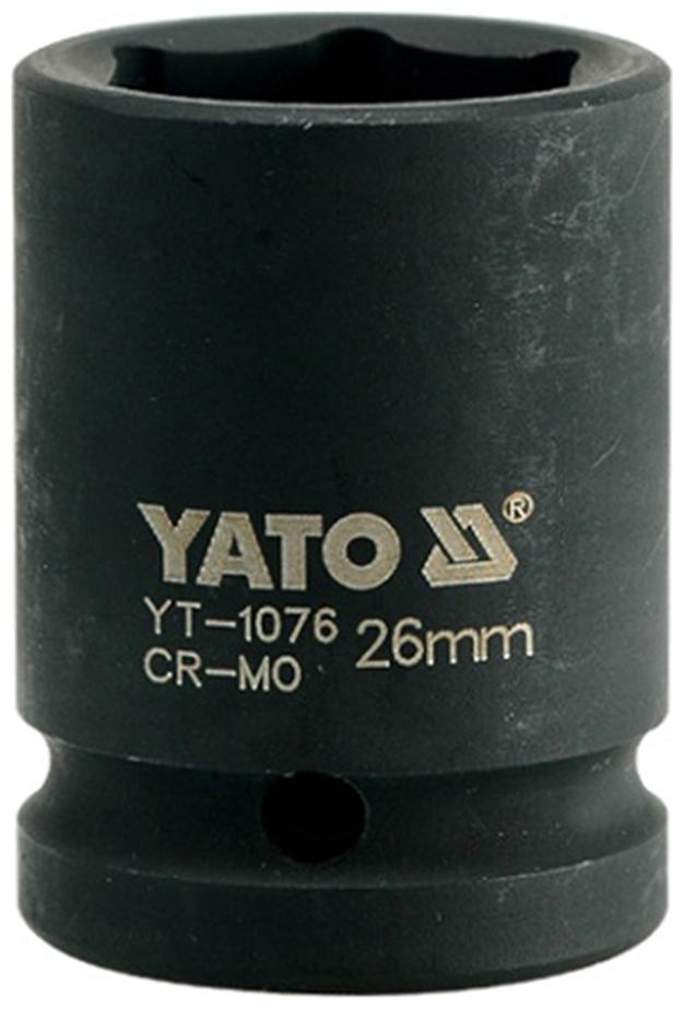 

Yato YT-1076 Cold Forged CrMo 3 4 inch Drive Black Phosphated Surface Hexagonal Impact Socket-26mm Socket Set (Pack of 1)