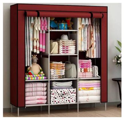 

Yiwu Store Perfect Homes Studio 8 Shelf 3 Door PP Collapsible Wardrobe (Finish Color - Red wine)