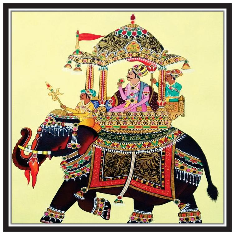 

Yogine Beautiful Traditional Art Painting Of A King Sitting On Elephant Self Adhesive Unframed Rolled Sticker Size -12 in x 12 in Multicolour