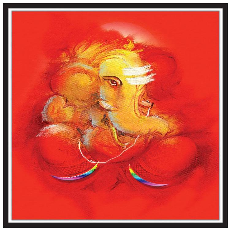 

Yogine Beautiful Modern Art Lord Ganesha Painting Self Adhesive Unframed Rolled Sticker Gift For Festivals Occasions Size -12 in x 12 in Red