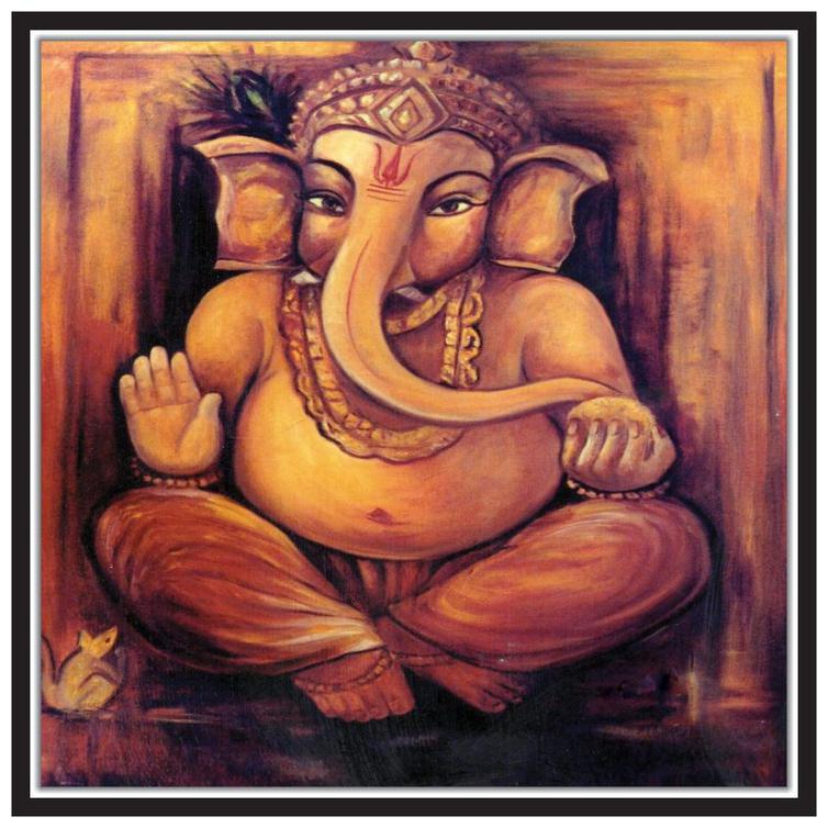 

Yogine Beautiful Traditional Lord Ganesha Painting Self Adhesive Unframed Rolled Sticker Gift For Festivals Occasions Size -12 in x 12 in Brown