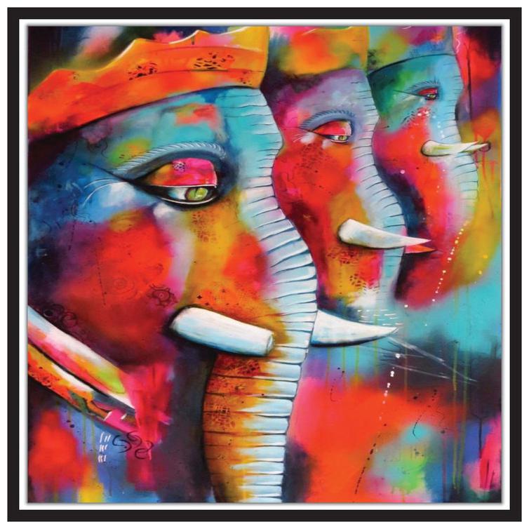 

Yogine Beautiful Modern Art Painting Of Elephants Self Adhesive Unframed Rolled Sticker Gift For Festivals Occasions Size -12 in x 12 in Multicolour