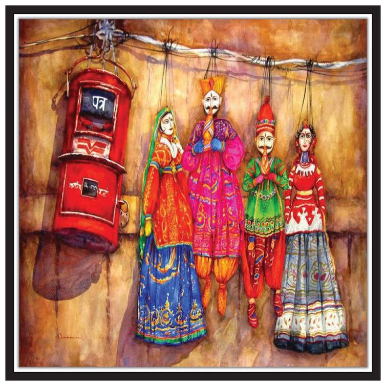 

Yogine Beautiful Rajasthani Traditional KothputliPainting Self Adhesive Unframed Rolled Sticker Size -12 in x 12 in Multicolour Multicolour
